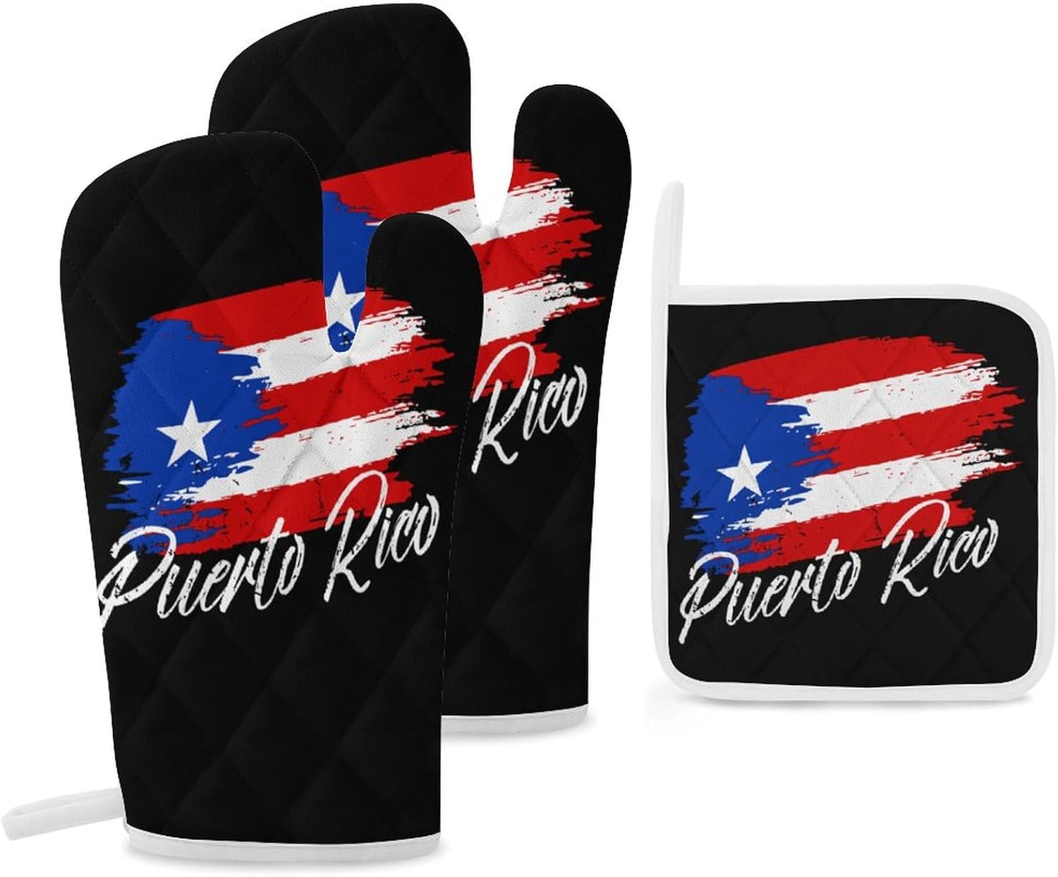 Vintage Puertorico Flag Print Oven Mitts and Pot Holders 3 Piece Sets Heat Resistant Gloves Hot Pads Potholders for Kitchen Baking Cooking