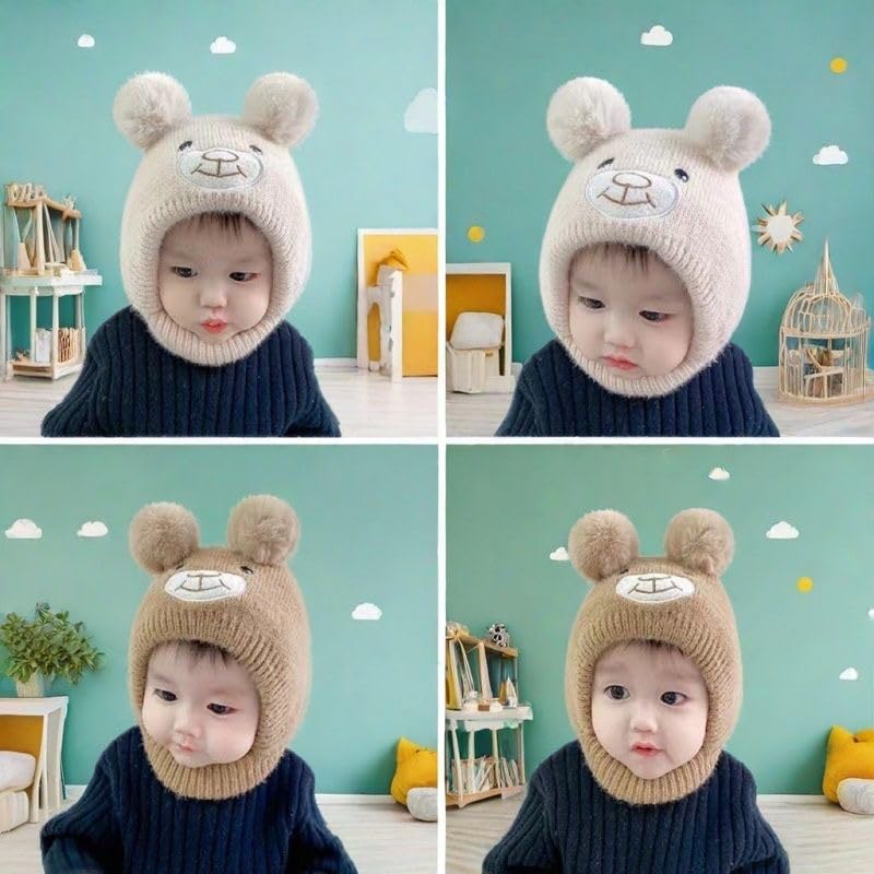 Image of Richmen Baby Boys Girls Winter Knit Cap Hat Soft Fleece Woolen Hat | Monkey Cap with Cute Ear Details Unisex Kids Winter Hat (1 to 8 Years)