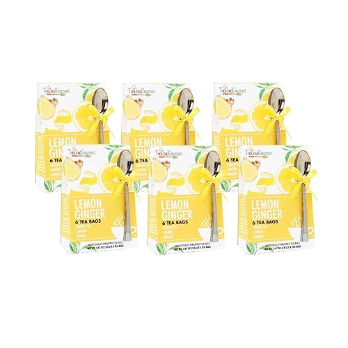 Too Good Gourmet Paquete de 6 bolsas de té de primavera verde limón y jengibre  Refrescante  Deliciosa bebida de hierbas  Embalaje decorativo con