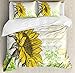 Ambesonne Nature Duvet Cover Set, Floral Print Sunflowers in a Field Summer Garden Sketchy Abstract Detail Image, Decorative 3 Piece Bedding Set with 2 Pillow Shams, Queen Size, Yellow Green