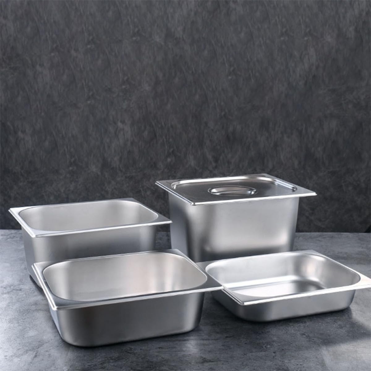 SOLUSTRE Teglia da Buffet Rettangolare in Acciaio Inox 1/2 Gn 6,5 Cm con Coperchio, Vassoio per Buffet e Porta Alimenti per Ristorazione, Vasca Mensa Resistente, per Feste e Cucina