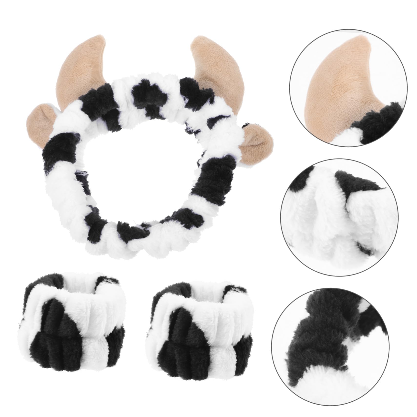 Holibanna Cow Print Spa Headband with Elastic Wrist Bands Set for Women Girls Face Wash Makeup Hair Band Skincare Accessory - Image 2
