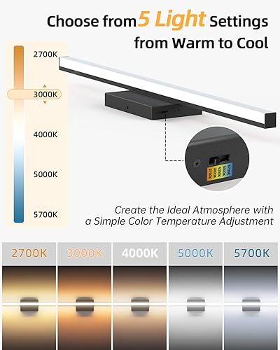 Miniatura 2 de Barra de luz LED moderna de 30 pulgadas, 28 W, 2400 lúmenes, 5CCT, regulable, para baño, sobre espejo, con certificación ETL, color negro mate RA85