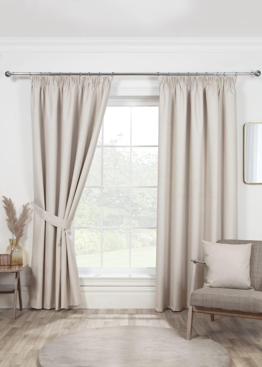 Pikk Natural - Blackout Lined Eclipse - Plain Blackout Lined Curtains - 3" Tape/Pencil Pleat Header - Polyester (, 66" X 90" / 168Cm X 229Cm)