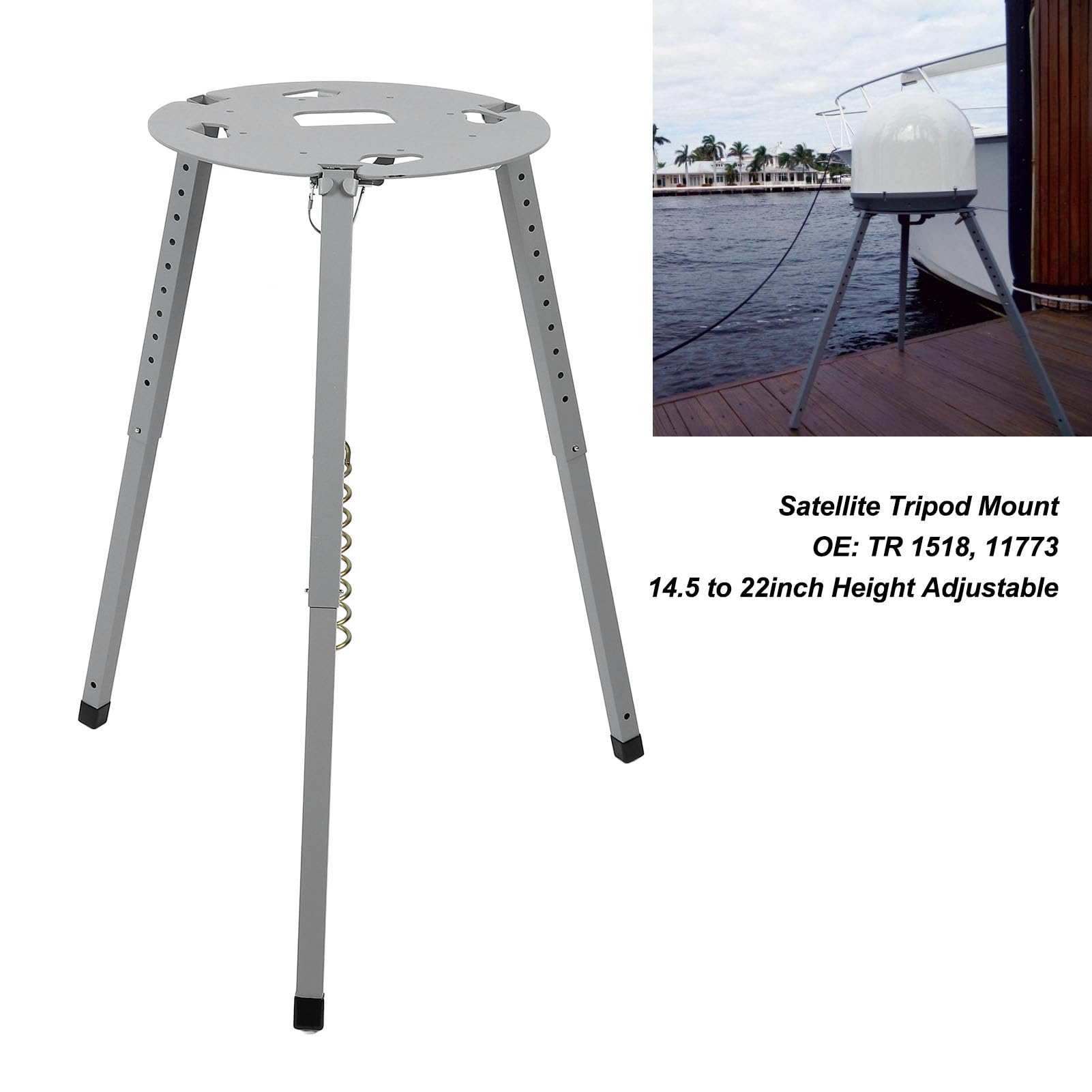 Satellite Tripod Mount TR 1518, 14.5 to 22 Adjustable Height Portable Dish Satellite Stand, Compatible with Carryout RV Satellite Antennas 11773