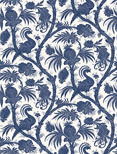 🔥 Crazy Deals Indigo Balinese Peacock Scalamandre Self Adhesive Wallpaper, Blue