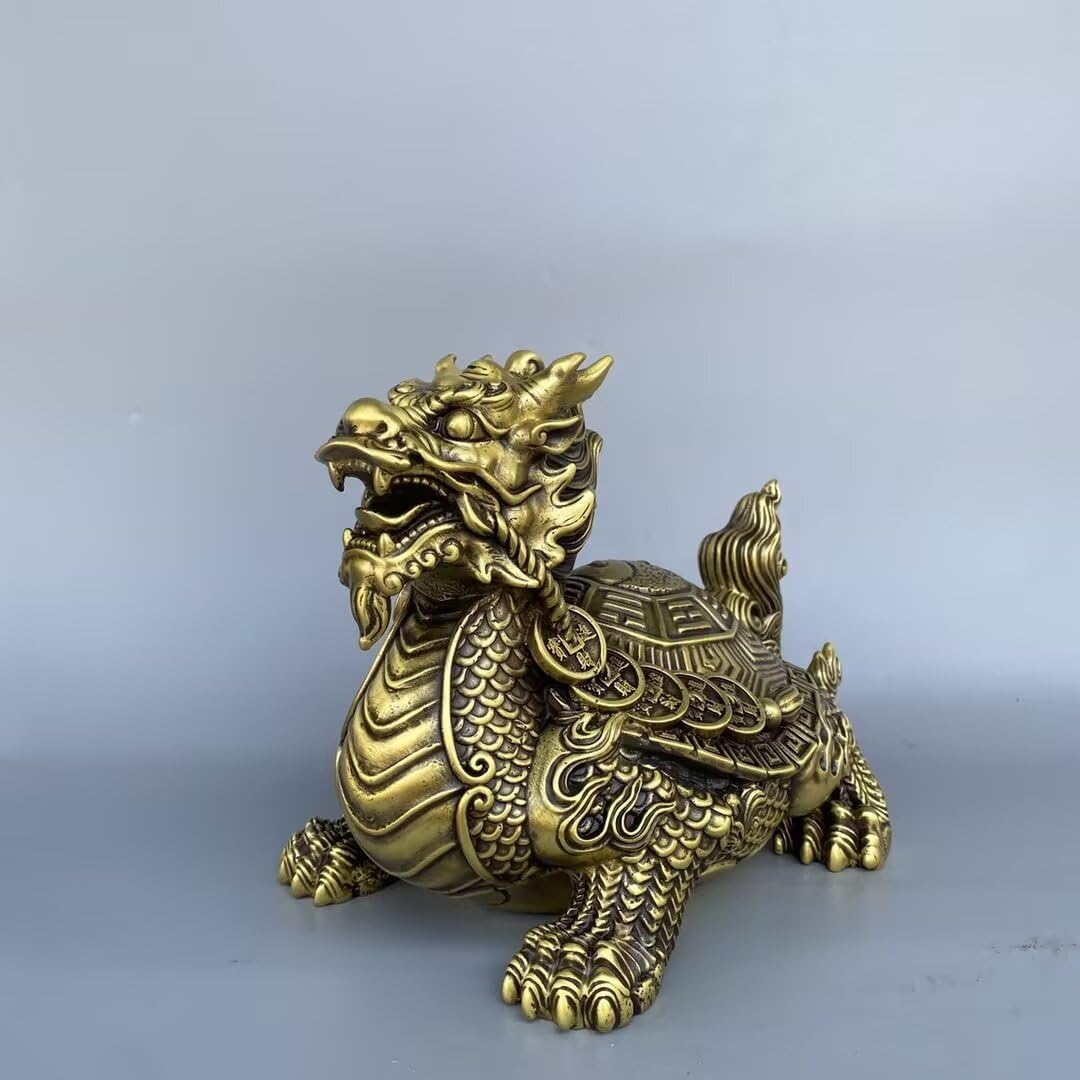 Dytartzx Chinese Feng Shui Brass Dragon Turtle Statue Good Luck Fortune Turtle to Home Decoration Gifts