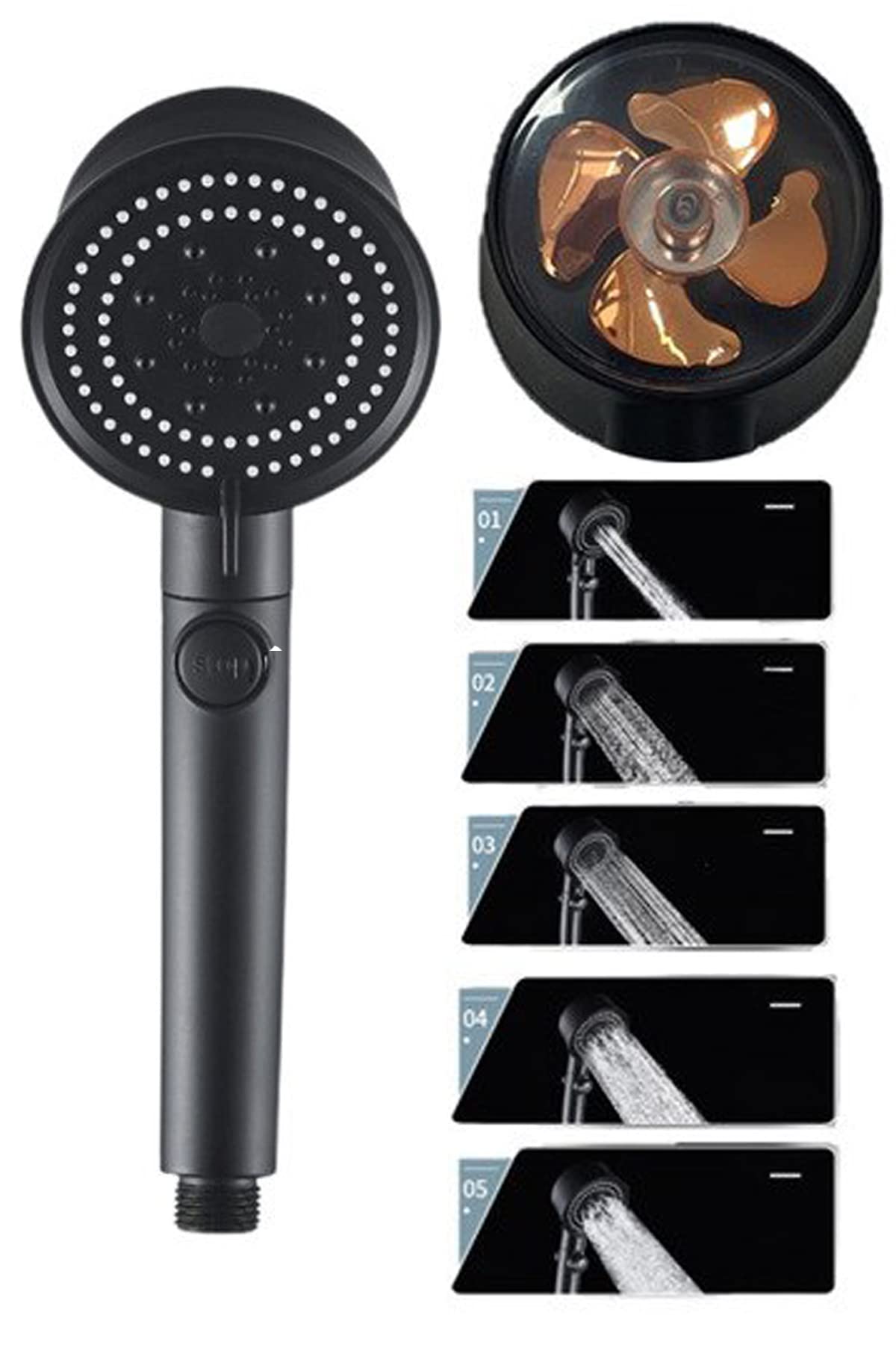 Mobee Siyah Turbo Fan Su Tasarruflu Yüksek Basınçlı Duş Başlığı
