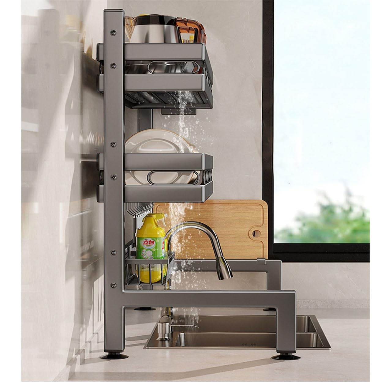 Scolapiatti Extra Large in Acciaio Inox a 2 Ripiani - salvaspazio, Resistente alla ruggine, Design Moderno, scolapiatti da Cucina ad Alta capacità - Perfetto per Piccoli spazi (XL)