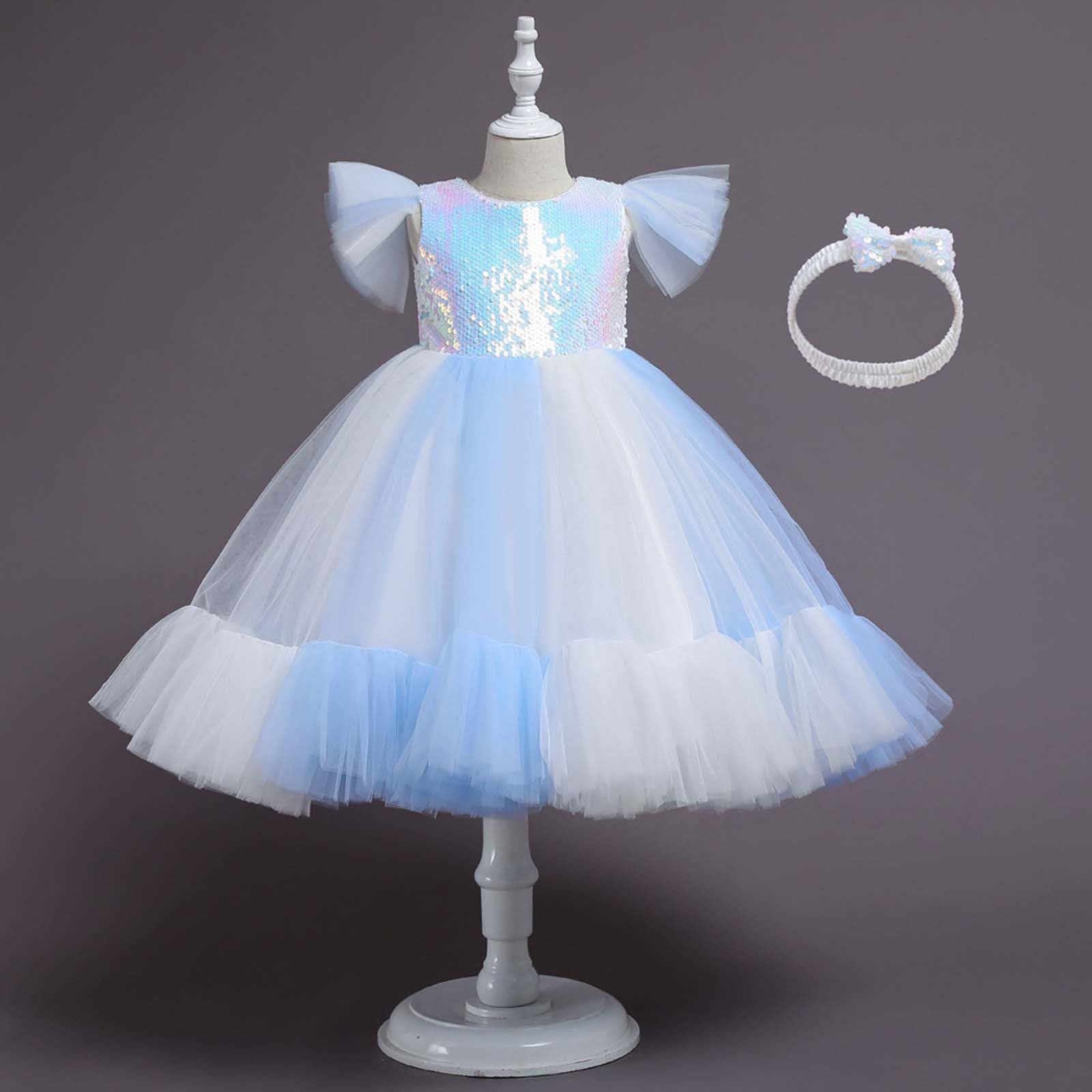 Tutu Ballet Niña Tutu Niña Falda Fin de Semana Casual Vestido De Fiesta con Mangas Abullonadas, Cinturón Brillante Y Diadema, Tutú Glamoroso para Galas Y Celebraciones Infantiles