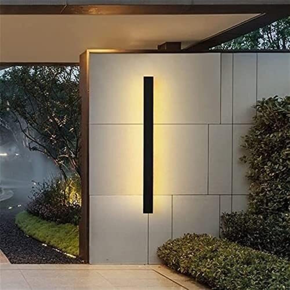 HELCEKOU Modern LED Wall Lamp - Up/Down Outdoor Sconce, Black Aluminium Long Strip Lantern for Garden, Villa, Balcony, Foyer, Entrance, Corridor Warm Light Color