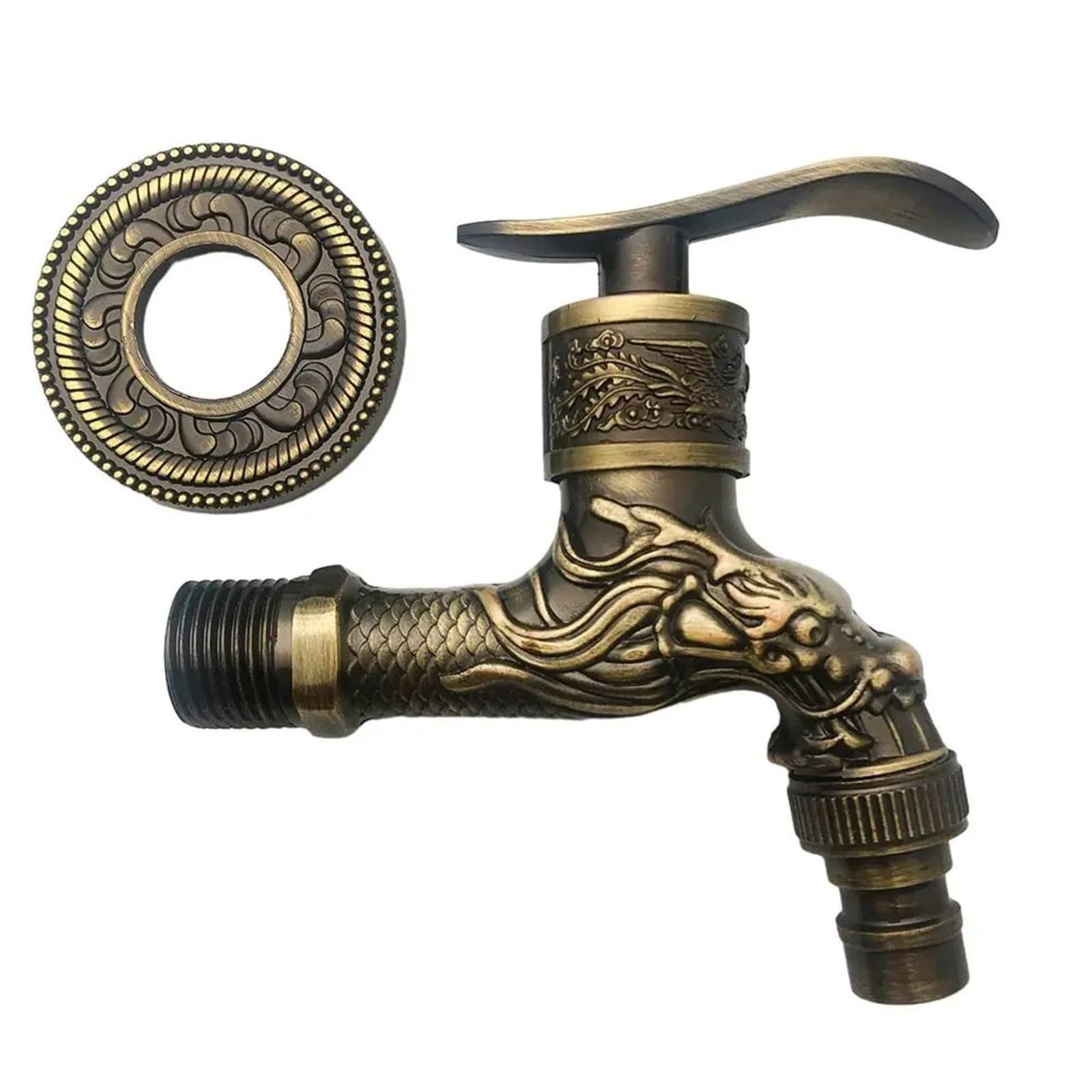 Trryuip H Outside Tap Antique Dragon Carved Water Taps Garden Faucet Washing Machine Outdoor Mop Wash Basin Vintage Style(-H)
