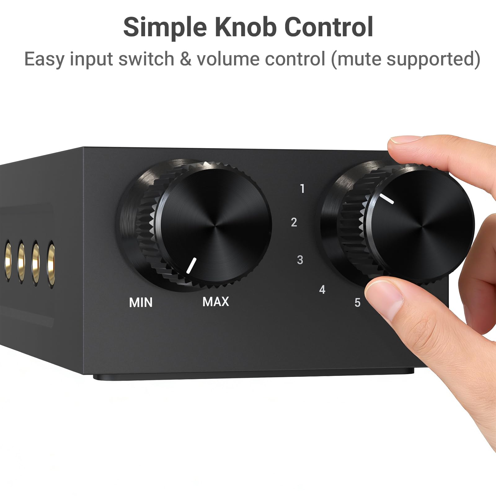 Cubilux Przełącznik audio stereo 3,5 mm 6 w 1 z regulacją głośności i wyciszeniem, 6 wejść na 1 wyjście audio do słuchawek, głośników, laptopa, komputera, smartfona i tabletu