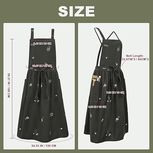Miniatura 6 de Surblue Delantales de espalda cruzada para mujer con bolsillos, delantales de cocina de algodón, impermeable, para pintar, cocinar