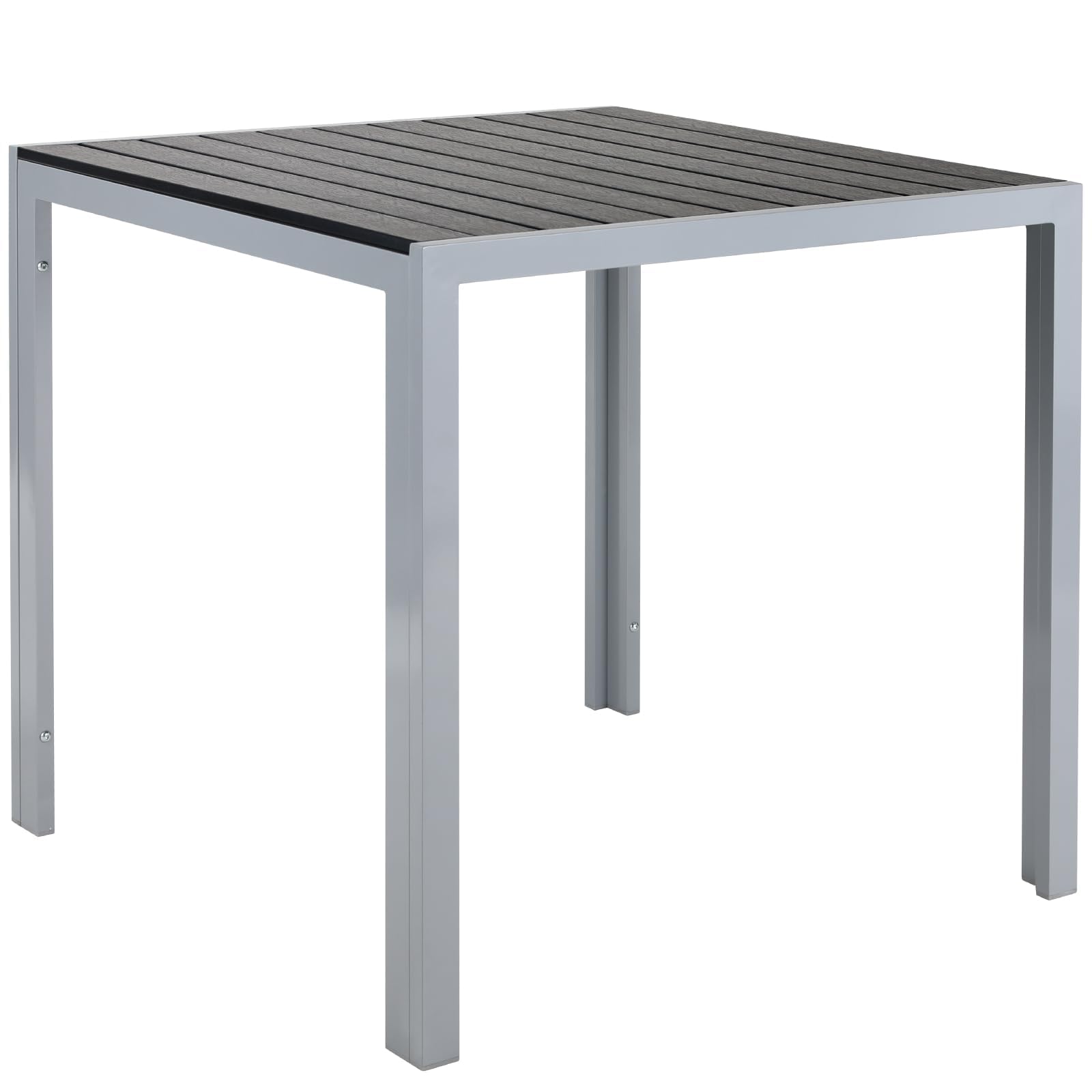 LIFERUN Stół ogrodowy, odporny na warunki atmosferyczne, 75 x 75 cm, WPC, kwadratowy stół balkonowy, mały | Stół balkonowy z aluminiową ramą o wyglądzie drewna, odporny na promieniowanie UV stół tarasowy dla 4 osób, srebrno-szary