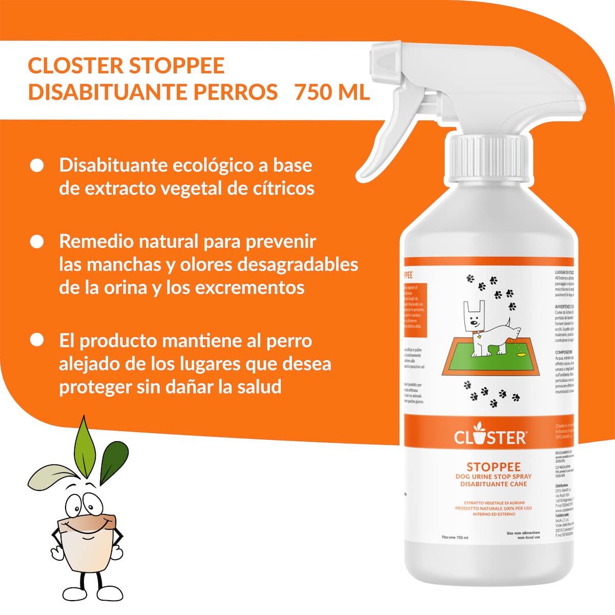 Disuasor para Perros 750 ml - Spray de disuasión para Perros a Base de cítricos - Repelente para Perros para Interiores y Exteriores - Actúa de Manera 100% Natural