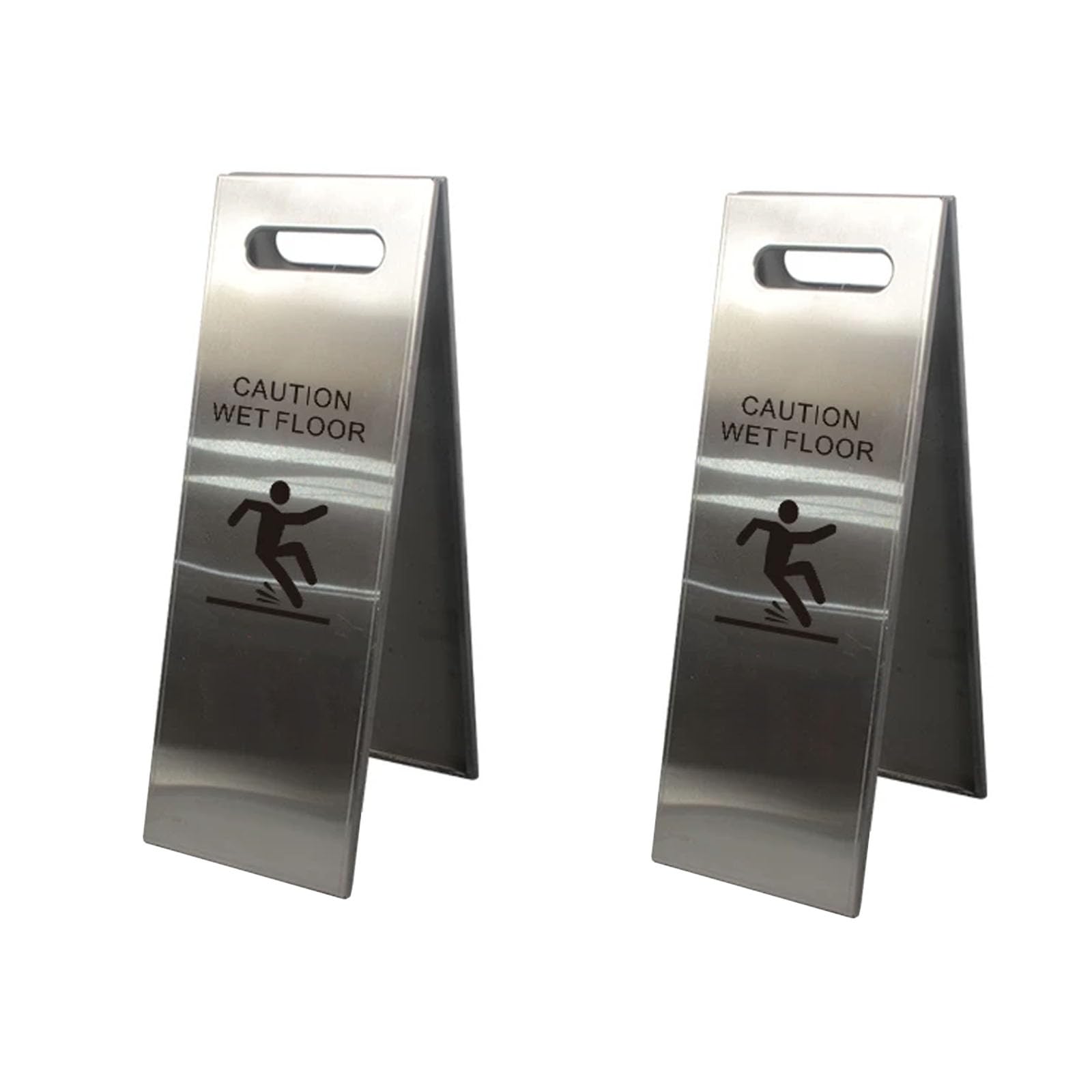 2-Pack Caution Wet Floor Sign,22" Height,White, black, silver double-sided folding A-frame design, bilingual warning information silver
