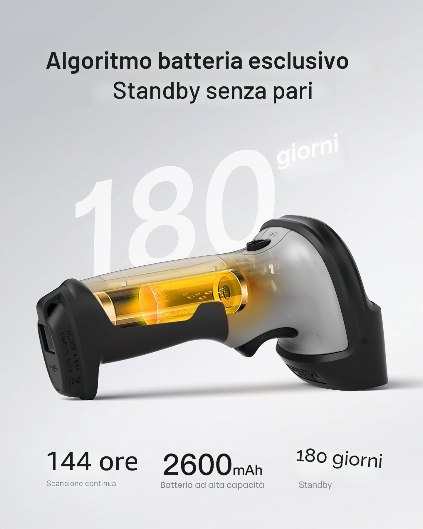 Inateck AI Lettore di Codici a Barre Bluetooth, Scanner 1D Wireless USB con App e SDK, 180 Giorni in Standby con Una Carica, Portata di 35 m, Scansione Automatica Rapida e Precisa, BCST-70 AI