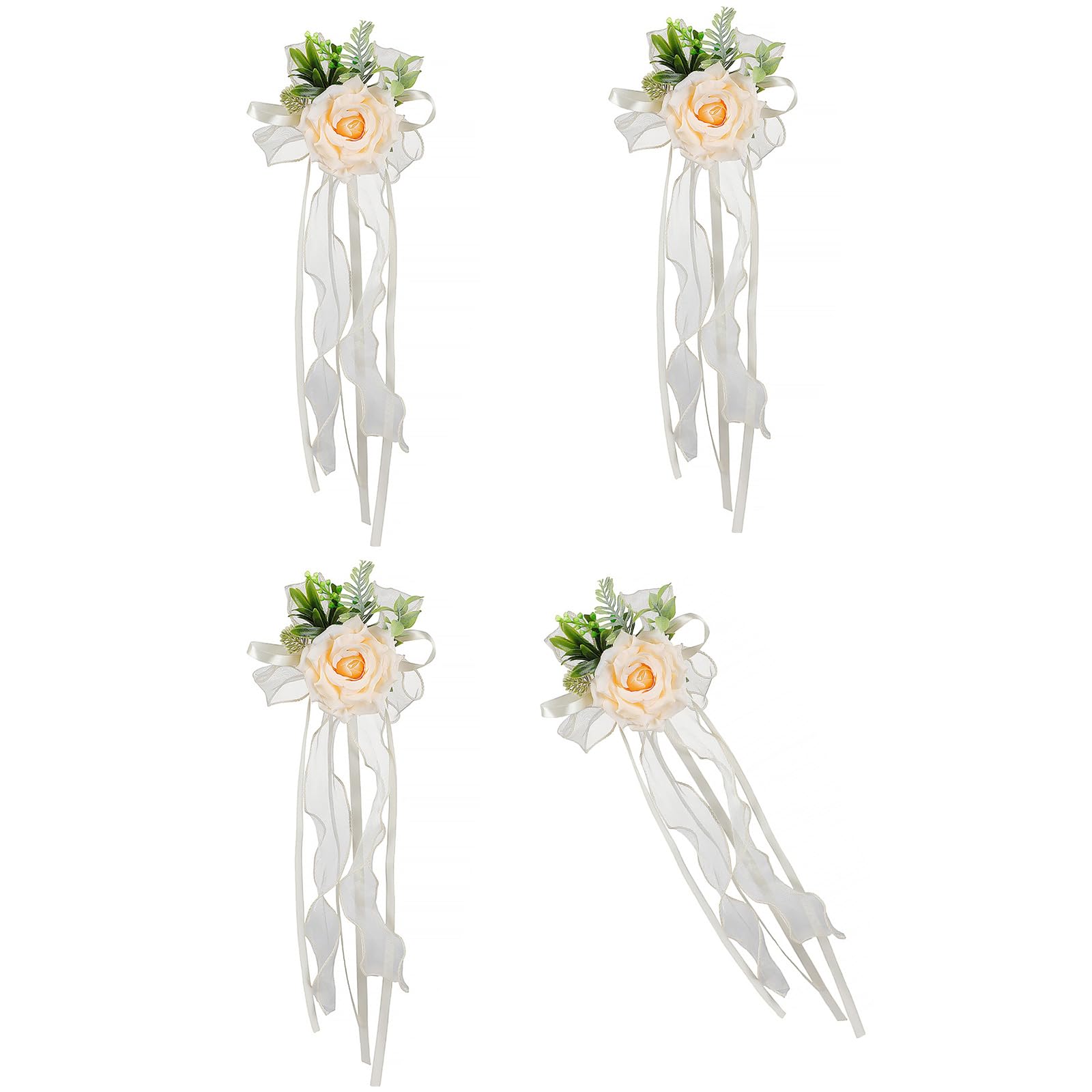 YUGSHNKFC Of 4 Nuptial Car Simulation Flower Adornment Elegant Bridal Car Decoration Silk Bowknot Glasses Embellishment Artificial Decors