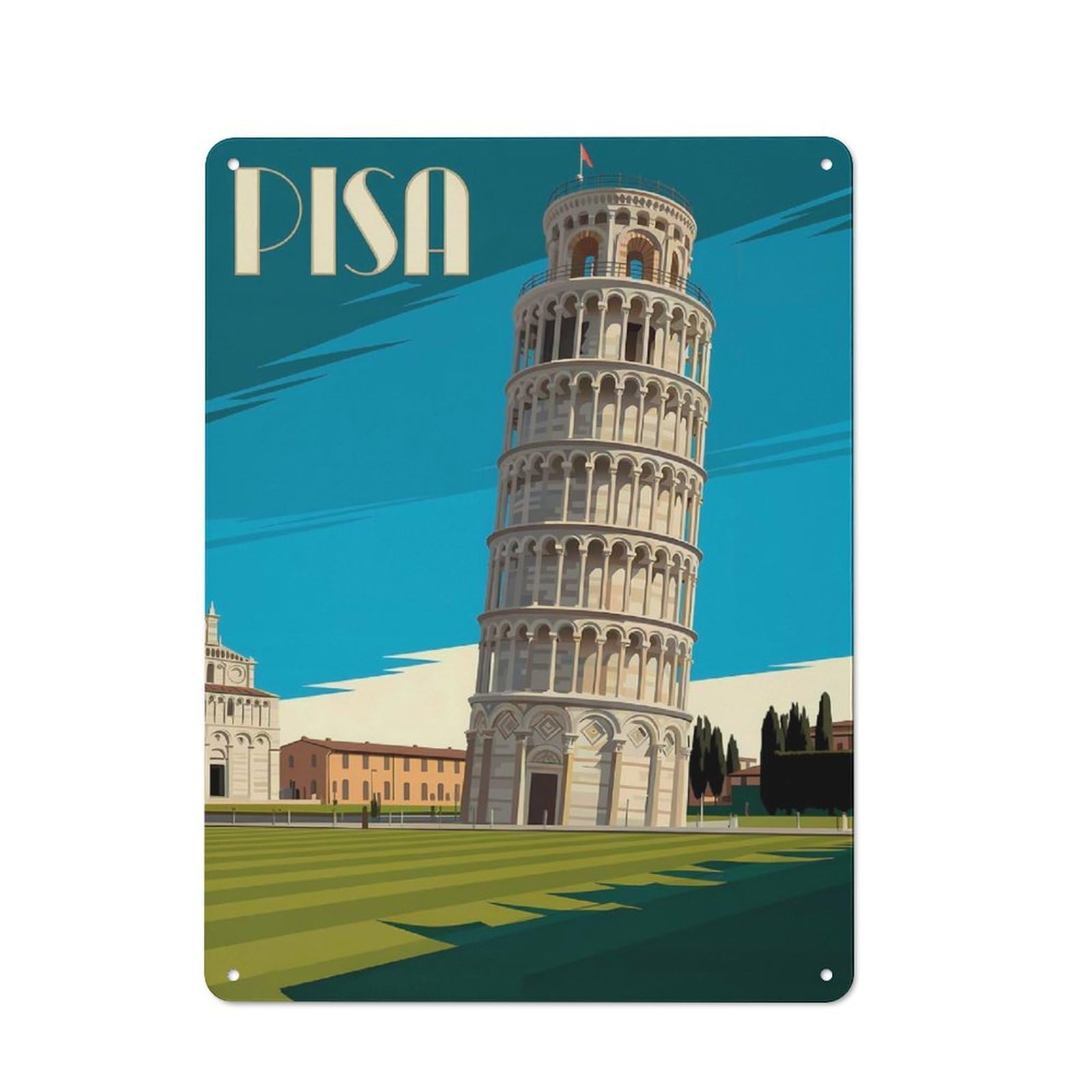 Junmoney Style-8 Leaning Tower Of Pisa Travel Rustic Printed Metal Sign 40X30cm For Bar Or Restaurant, For Bar Decor Enthusiasts