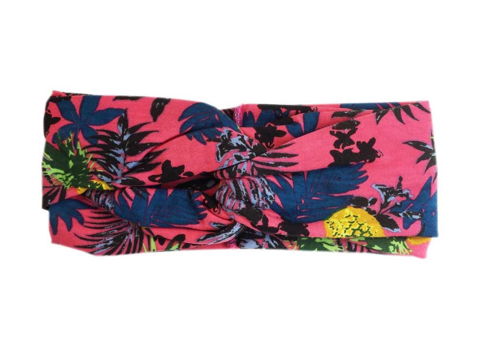 Aesthetinc Tropical Pineapple Palm Tree Twist Wide Headband Headwrap Hairband Accessory 1 pc (Fuchsia)