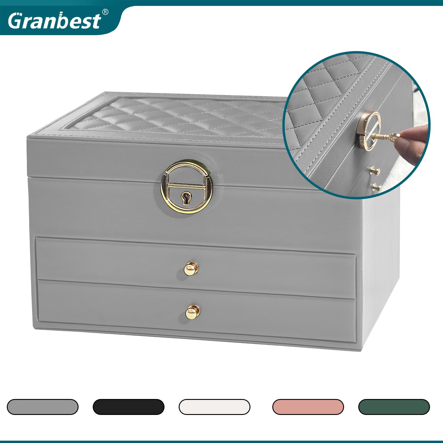 Granbest Portagioie a 3 strati con 2 cassetti, Elegante Portagioie, Scatola per Gioielli in Pelle Ideale per Collane, Braccialetti, Anelli e Orecchini (Rosa