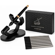 Magnetic Levitation Pen with Stand, No-Power Rotating Desk Pen, 0.5 mm Smooth Writing Aluminum Alloy, Futuristic Office Desk Decor, Unique Gift for Men, Black and Gold