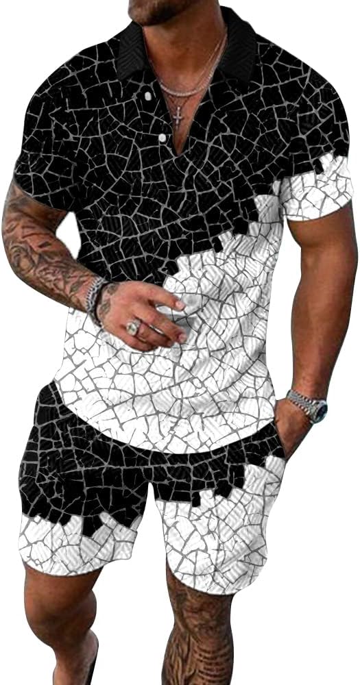 N\PNP Summer Men's two piece short set outfits fashion Shirt Suits Printing T shirt with shorts.Tracksuits Casual Set Training Casual Sports Suits for adults Multiple styles are available