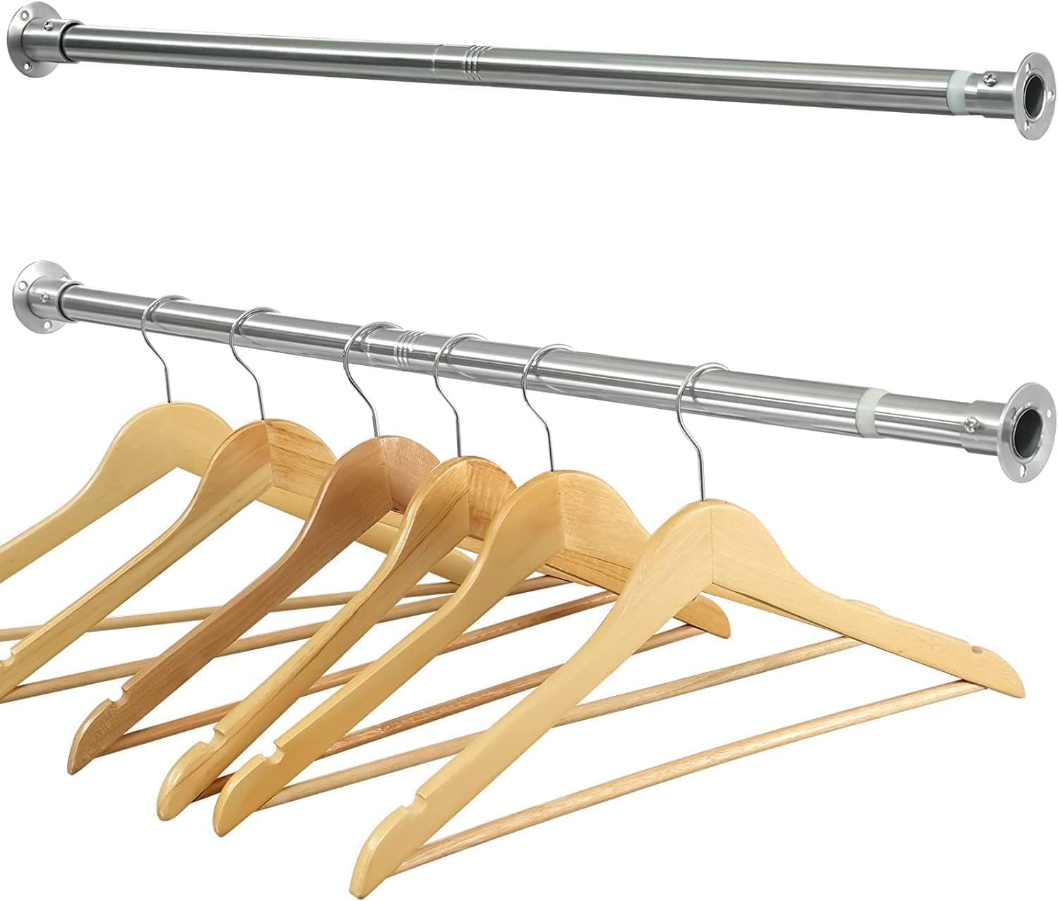Barra para Armario Extensible, 38-137cm Riel tubo para Ropa Ajustable de Acero Inoxidable para Armario de Dormitorio/Plata