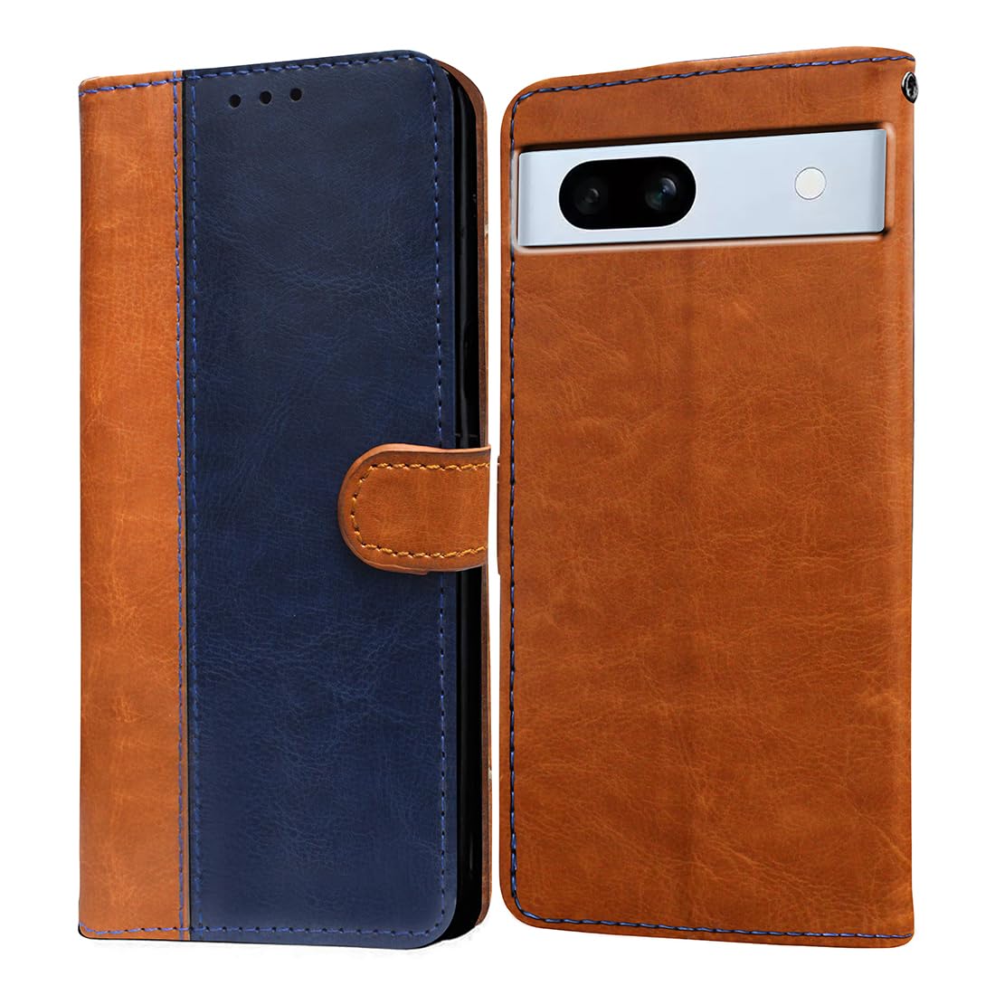 Casotec Flip Cover for Google Pixel 7a 5G | Premium Leather Finish | Inbuilt Pockets & Stand | Flip Case for Google Pixel 7a 5G (Camel and Blue) (B0C8649WLB) Amazon Price History, Amazon Price Tracker