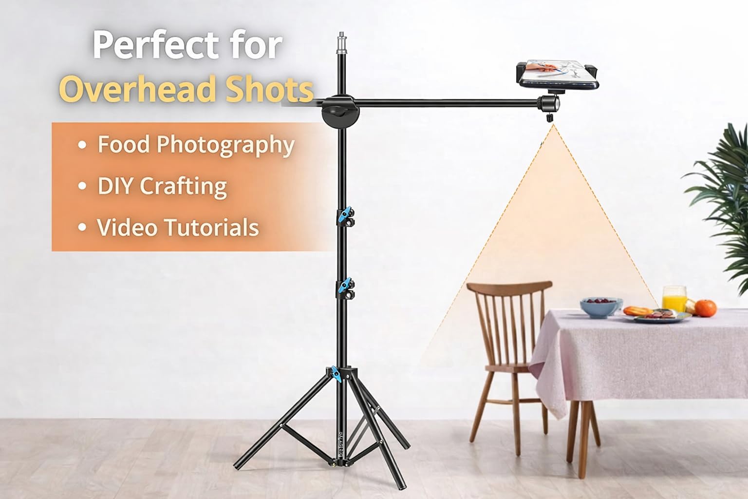 Brolaviya 360-Degree Tripod with Middle Telescopic Crossbar Long arm Stick, 190cm top Height, for Photography & Videography, Ideal for Live Streaming, Overhead Tripod Stand with Mobile Bracket — Amazon image 9