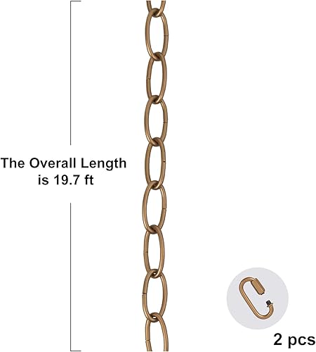 Miniatura 2 de KSANA Cadena de iluminación de oro antiguo, lámpara colgante de 20 pies, extensión de cadena resistente con 2 cerraduras de conexión para techo alto