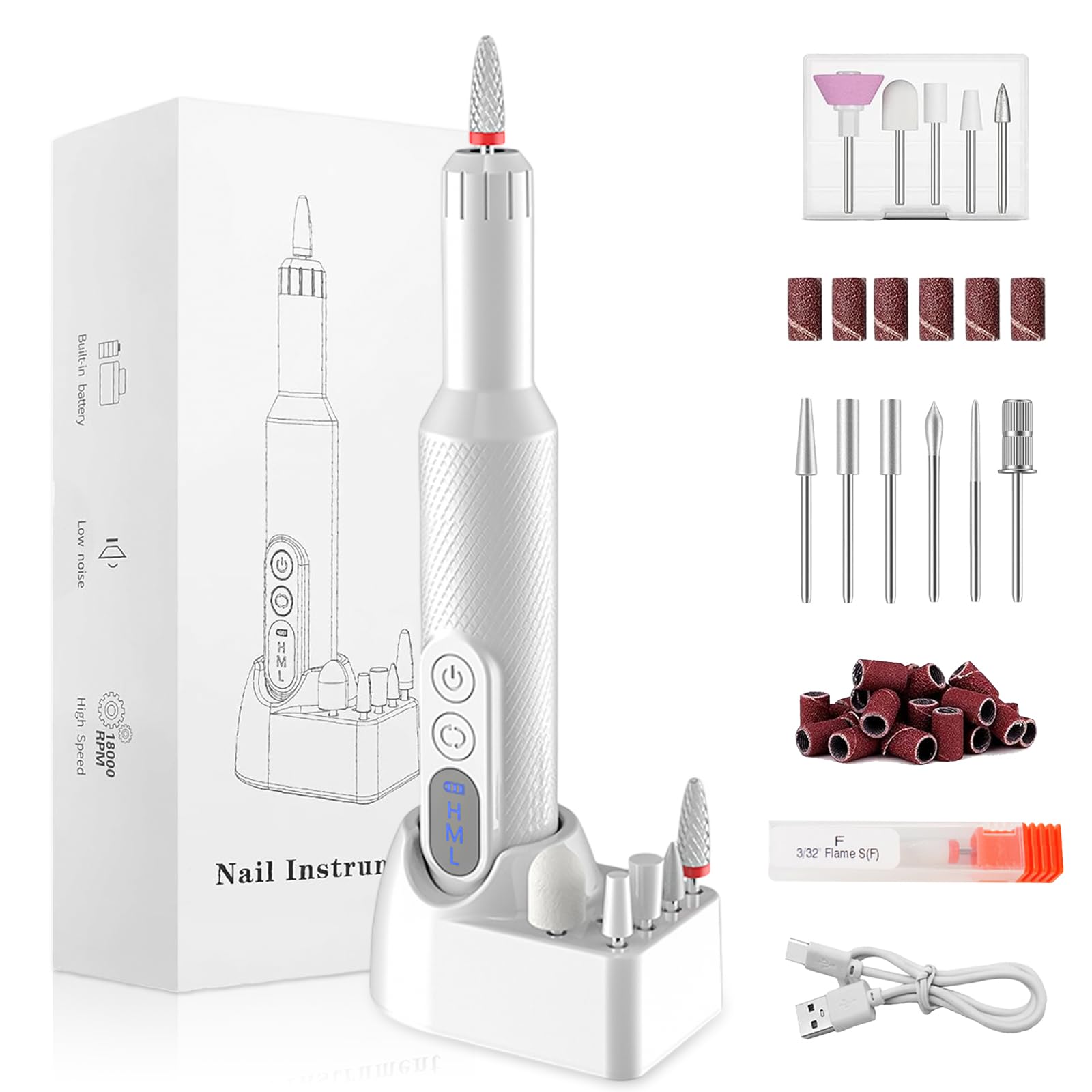 Professional Electric Nail Drill Kit,Cordless Electric ,for Women for Acrylic Nails Gel Nails, Manicures Pedicure Polishing