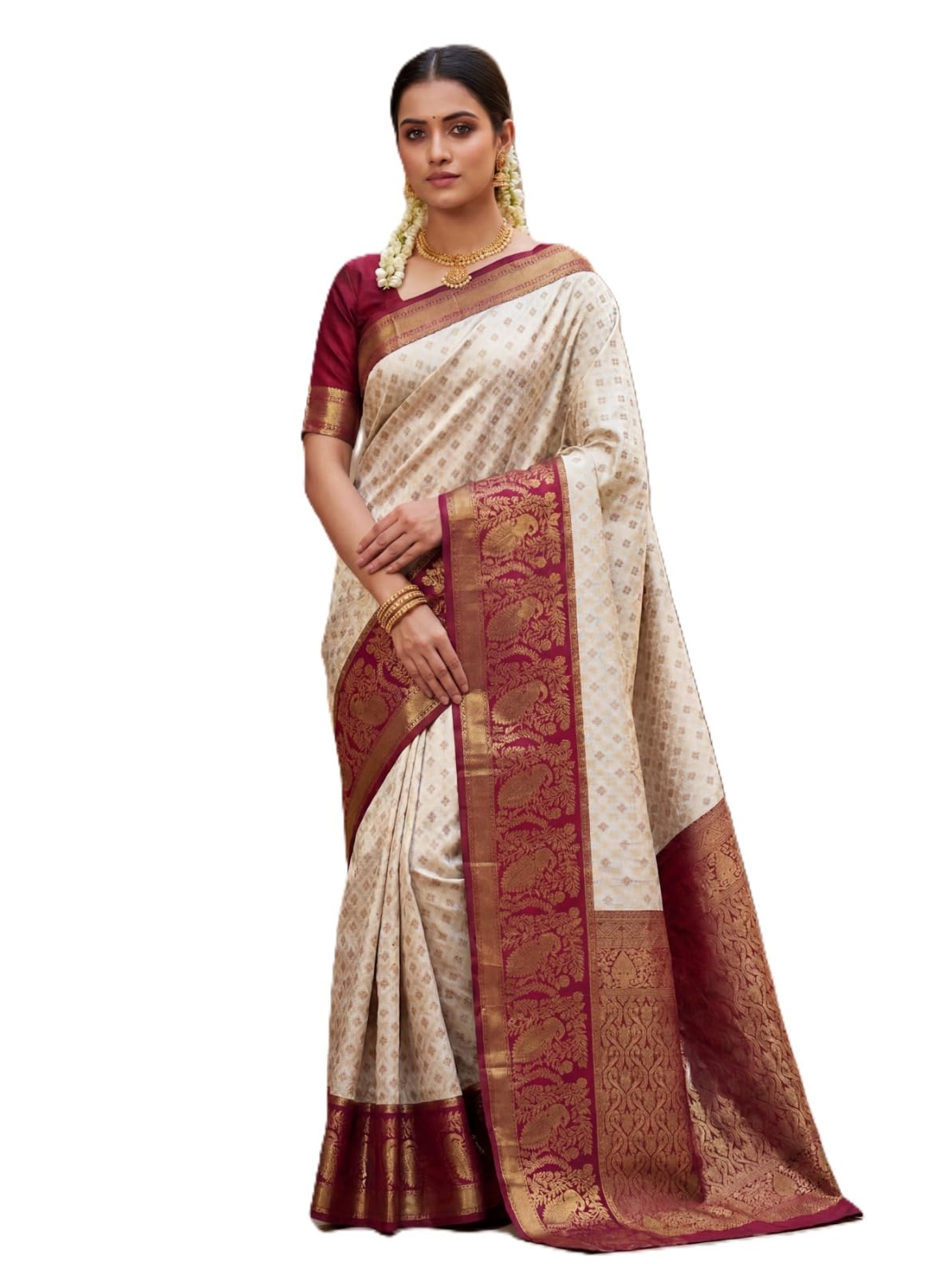 VIRASAT SAREE Banarasi Kanjivaram Silk Jacquard Saree for Women with Unstitched Blouse Piece Traditional Banarasi Silk Woven Saree-picture-12