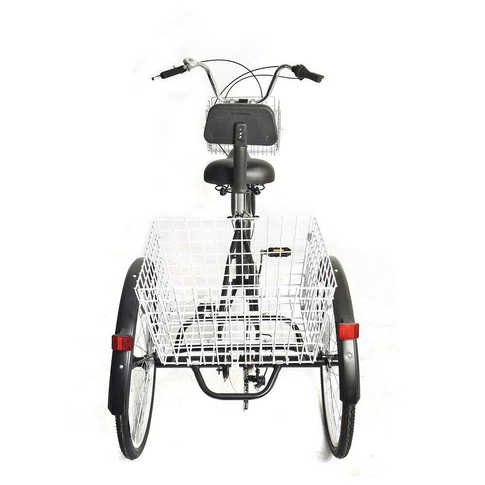 Dreirad für Erwachsene, 24 Zoll Erwachsene Dreirad 7 Gang Dreirädriges Cruiser-Fahrrad für Erholung Mit Vorderer Rahmen und Rückenlehne für Erholung, Einkaufen, Picknicks (Schwarz)