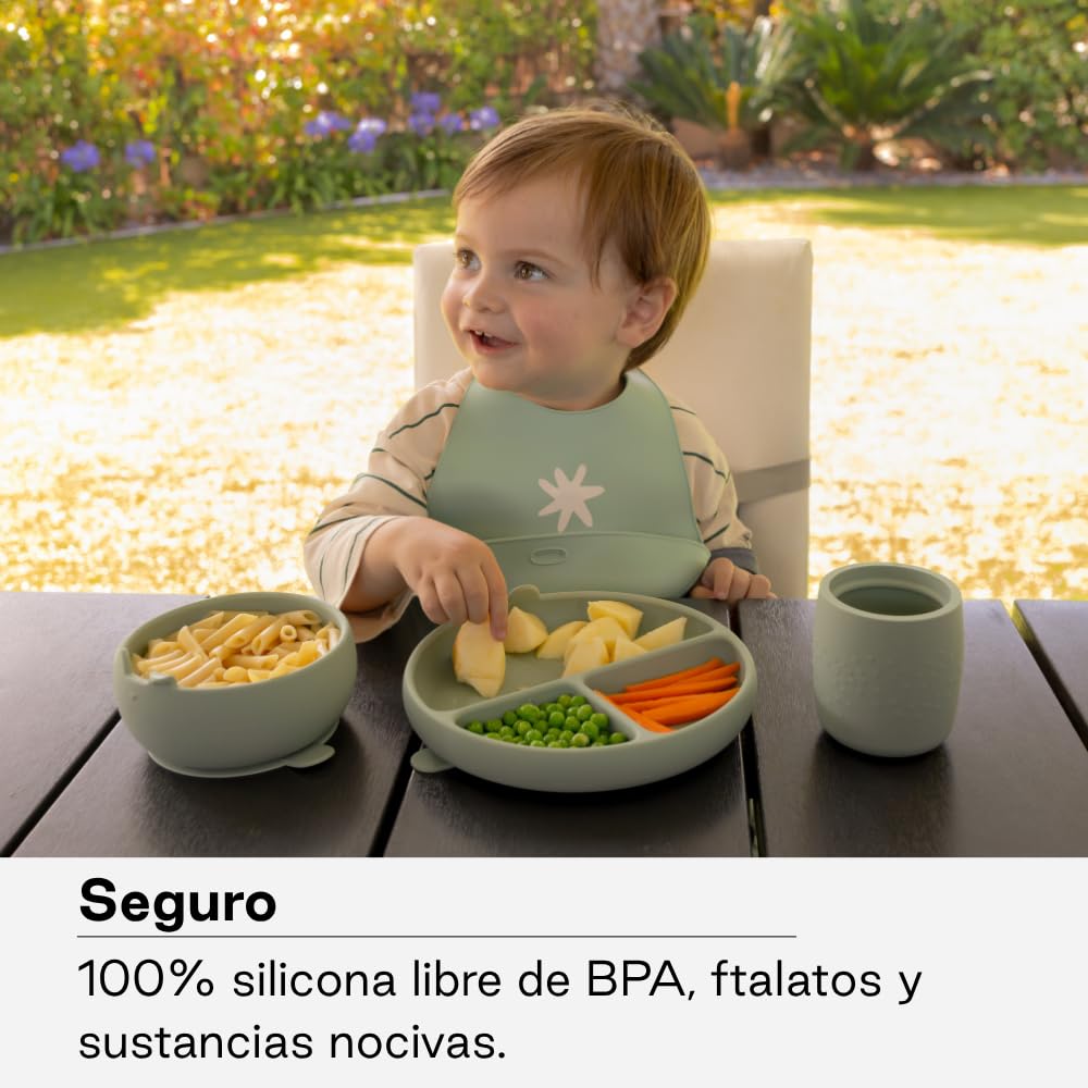 Jané Plato BLW Bebé de Silicona con Ventosa y Compartimentos, Libre BPA, Apto Microondas y Lavavajillas, Verde