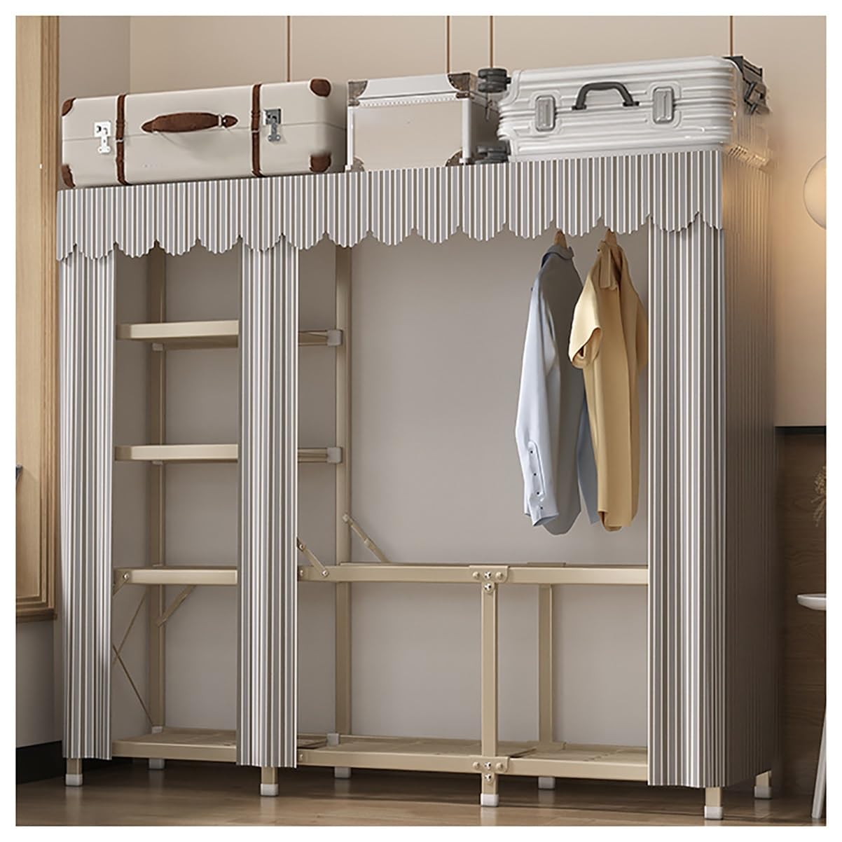 Armoire portative pour vêtements suspendus pliable en métal 163x45x170cm