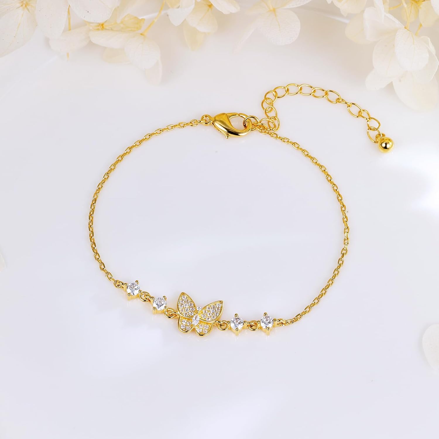 Gold Pearl Bracelet for Women, REAL 14K Gold Plated Double Layered Dainty Pearls Bracelet, Elegant Stackable Flower Jewelry Gift for Her with OT Clasp - Image 5