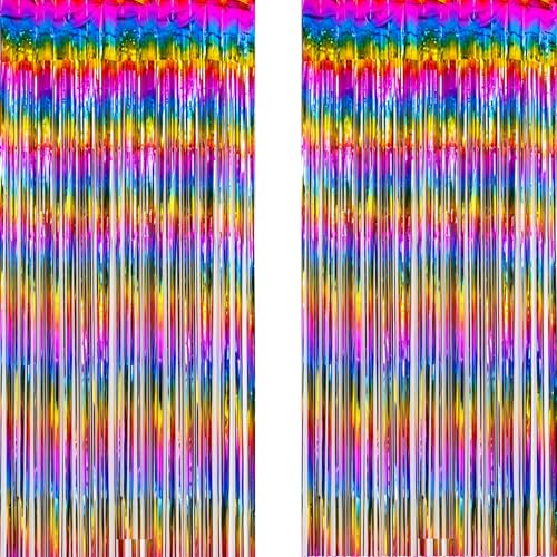 Sombre Rainbow Bande Fond - AILEXI 2pcs 1M*2M Rideau Frangé de Feuille pour La Décoration de Fête de Photo