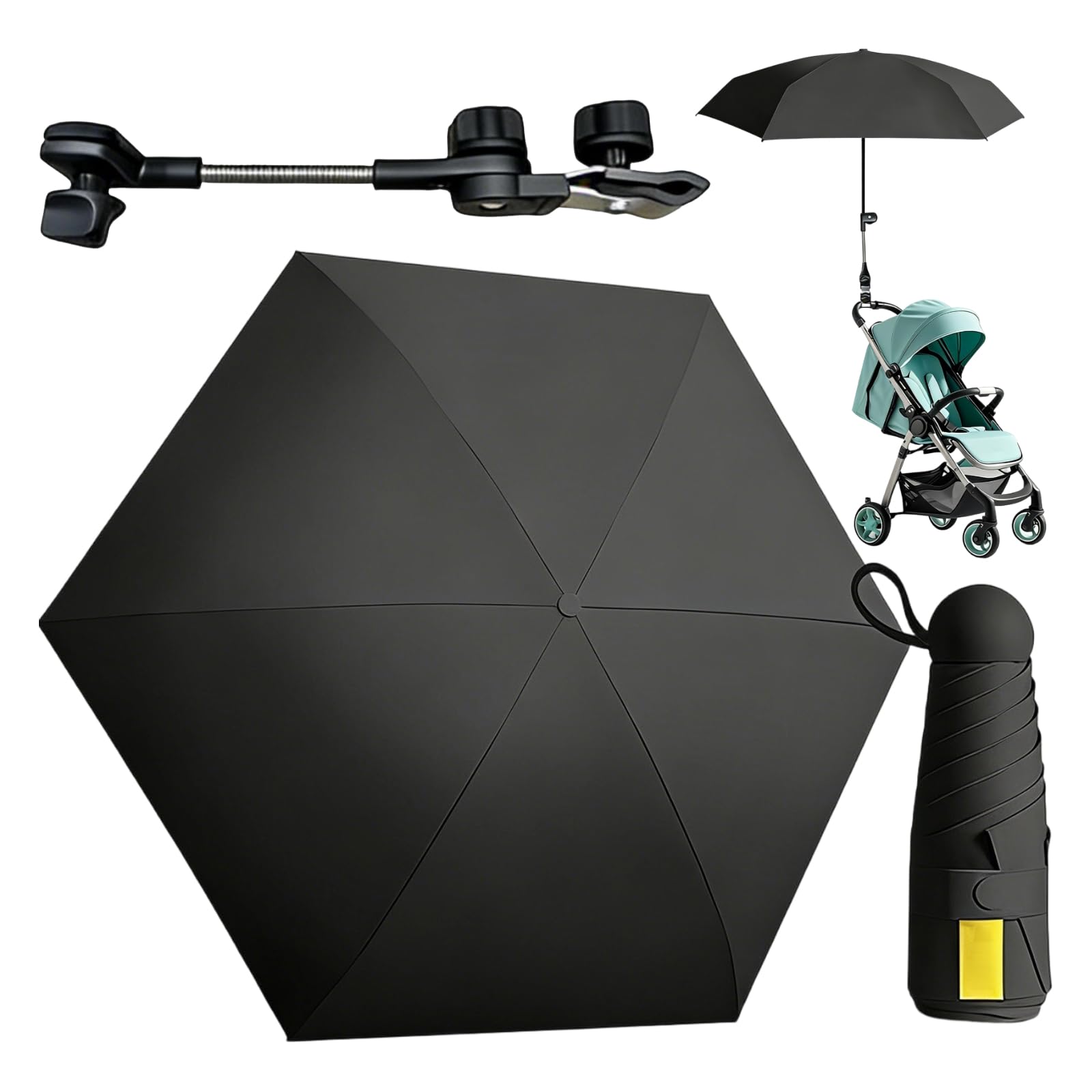 Wihozte Pram Parasol with 50+ UV Protection, Pushchair Umbrella Equipped with a Multi-Functional Stand, Sun Umbrella for Stroller Pushchair and Buggy