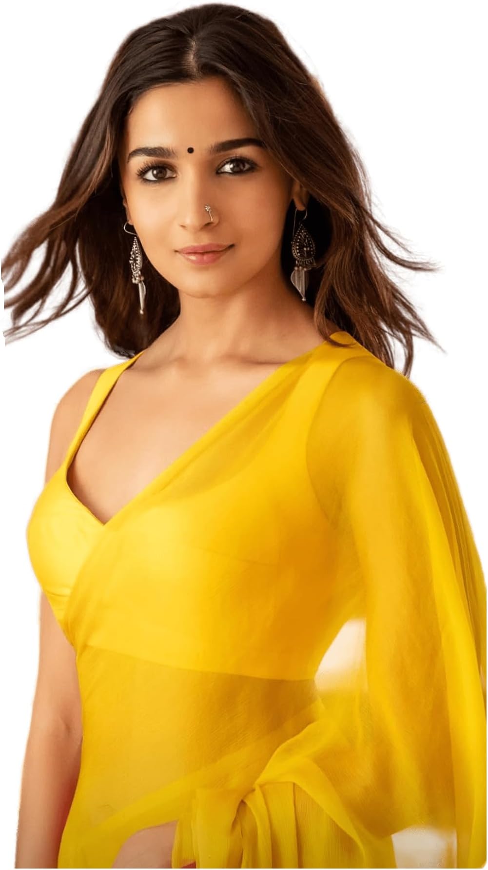 Women's Plain Pure Georgette Saree With Unstitched Blouse Piece (Rocky Aur Rani Ki Prem Kahani Alia Bhatt Saree)