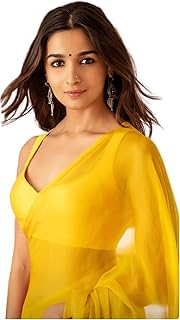 Women's Plain Pure Georgette Saree With Unstitched Blouse Piece (Rocky A...