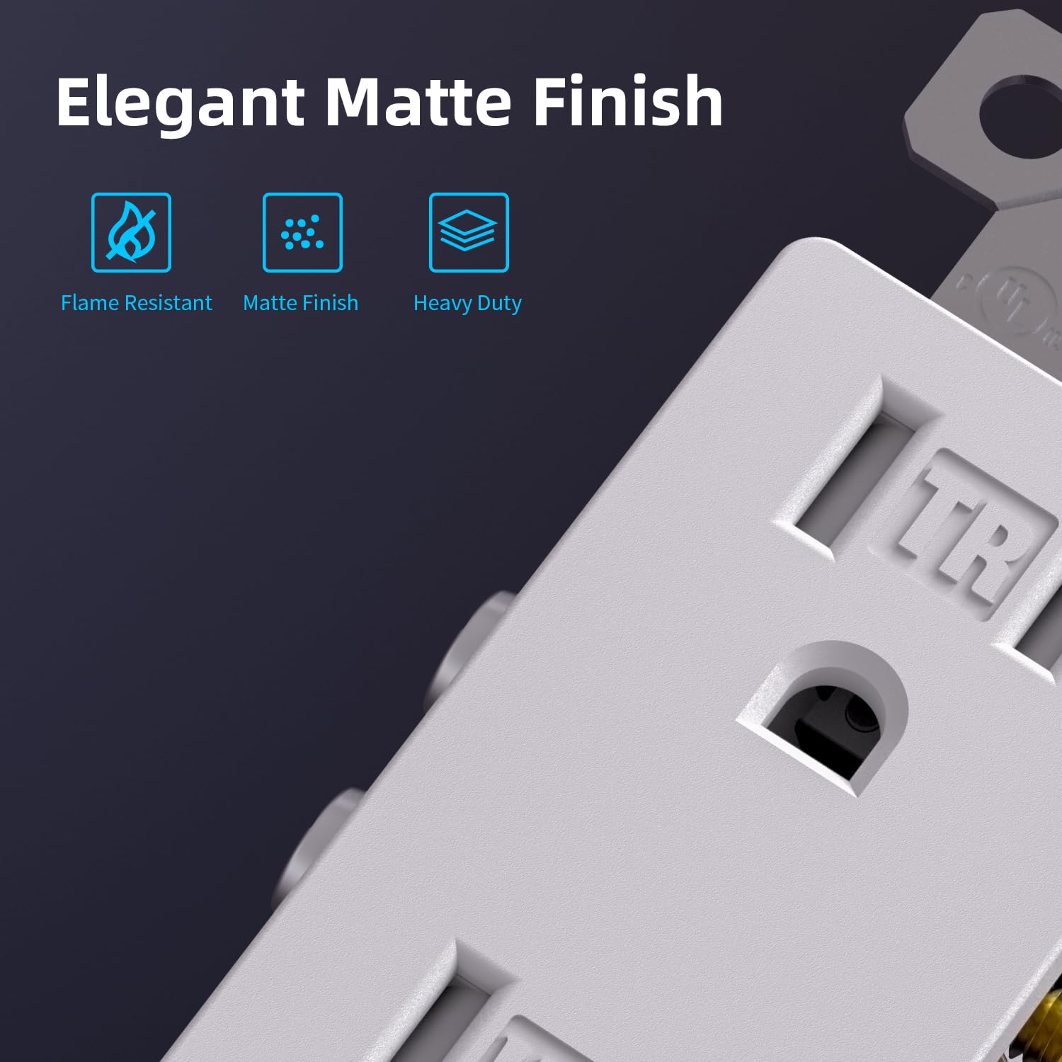 ELEGRP Matte White Decorator Wall Receptacle Outlets, Tamper Resistant 15 Amp Standard Electrical Wall Outlet, Residential Grade, Self-grounding, 125V, 2 Pole 3 Wire, 5-15R, UL Listed, 20 Pack