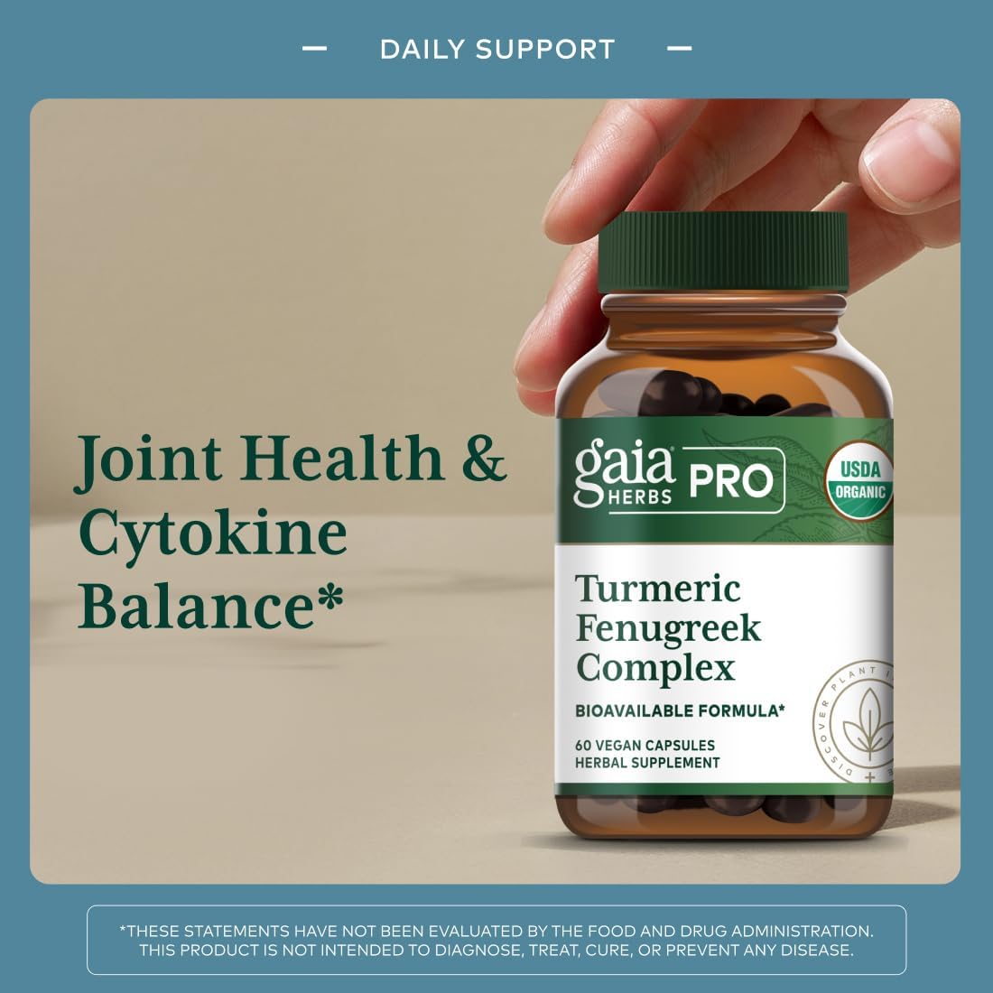 GAIA HERBS PRO Turmeric Fenugreek Complex - Daily Dietary Supplements for Active Lifestyle Support* - Herbal Nutrient Complex with Fenugreek Extract & Organic Turmeric - Vegan - 60 Capsules