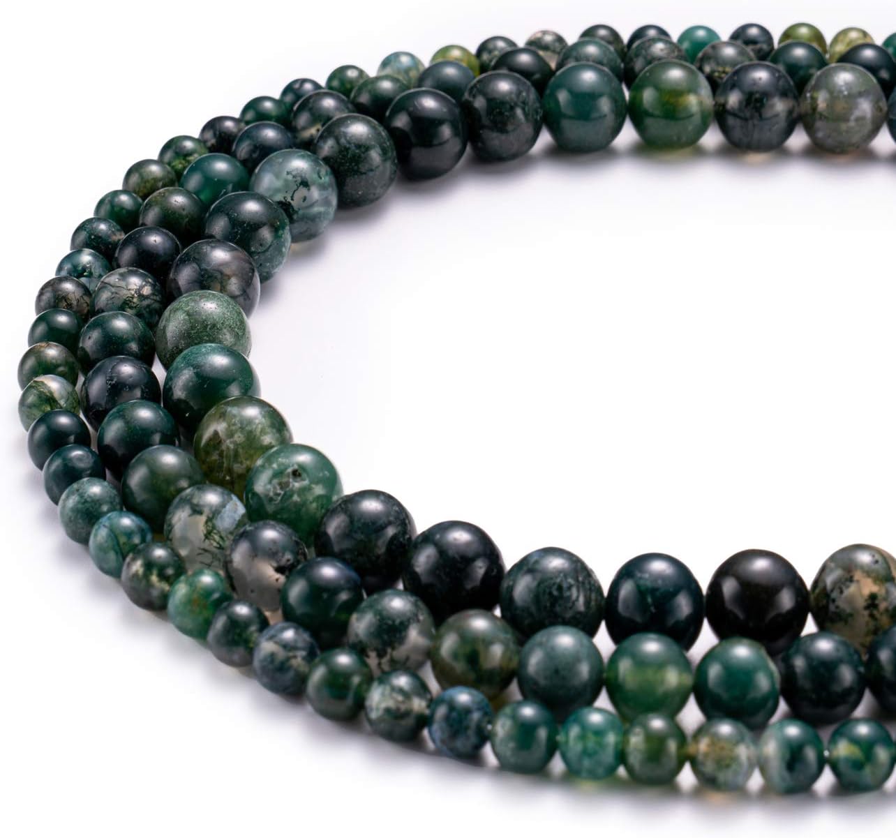 Natural Moss Agate Stone Round Loose Semi Gemstone Beads for Jewelry Making 10MM 38PCS Moss Agate 10mm