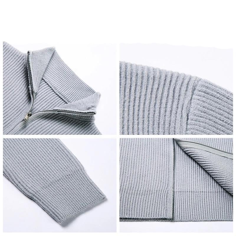 Men's Vintage Cardigan Solid Color High Collar Zipper Fly Knit Spring Fall Wear4