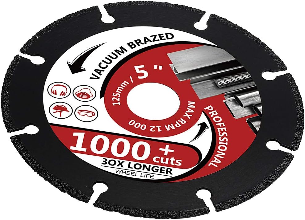 5" Diamond Metal Cutting Disc Diamond Cut Off Wheel for Cutting Steel Rebar, Sheet Metal, Ductile Pipe, Angle Iron, Stainless Steel and Similar Materials (5-1pc)