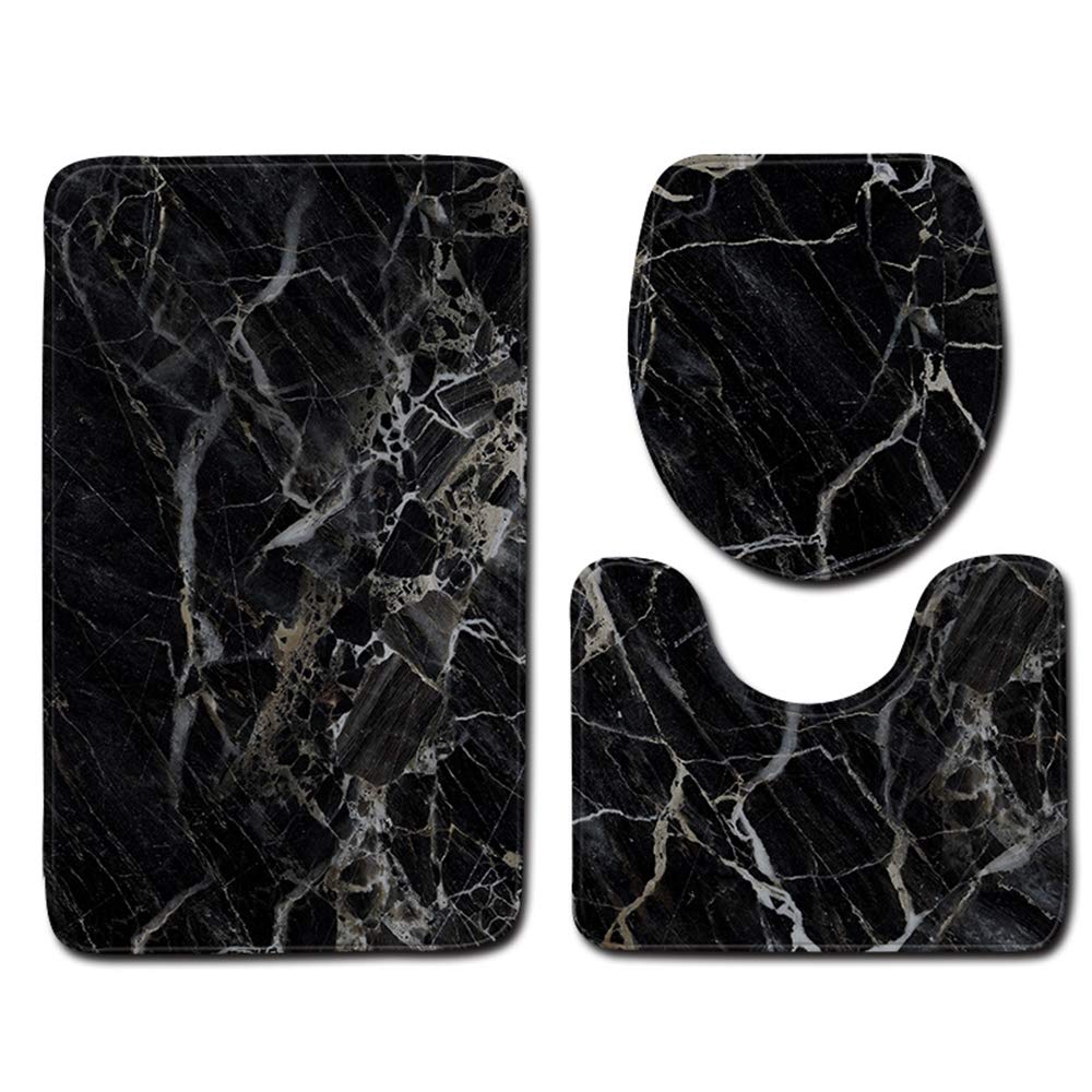 Floor Mat Entrance Contrence Bath Mat Black Marble Texture Bath Rug Sets 3 Piece for Bath Mat Set Washable Bath Home Decoration Gift 16"x24"