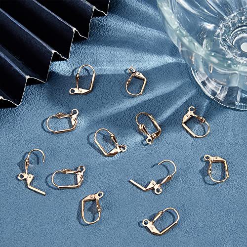 Beebeecraft 1 Box 50Pcs Leverback Earring Findings 18K Gold Plated French Earring Hooks 16x11mm Leaf Pattern Interchangeable Dangle Ear Wire Findings for Jewellery Making - Image 4