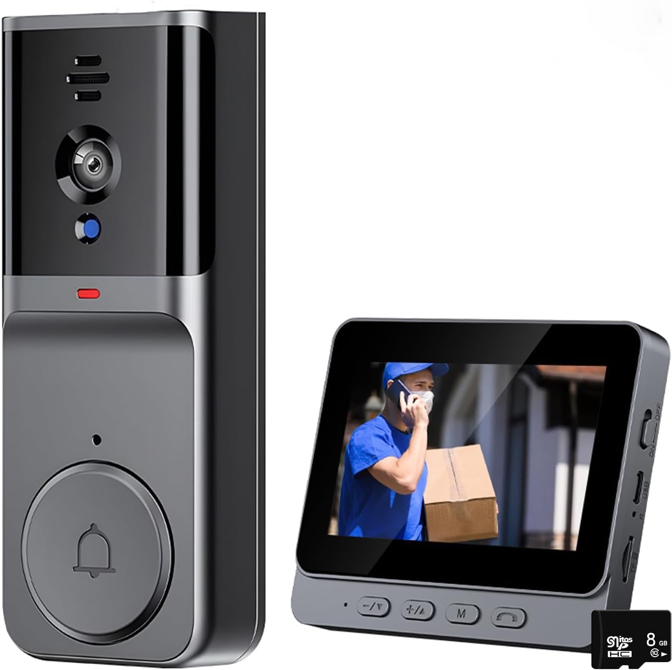 Video Doorbell with Monitor - Video Intercom System with 4.3 Inch 1080P HD Monitor 2.4G Module Connection, No APP and Subscription Fees, Two-Way Audio, Comes with an 8GB Memory Card Card Night Vision